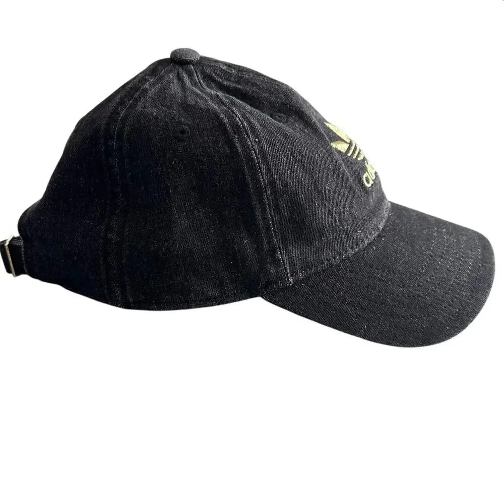 Adidas Baseball Hat Black‎ denim embroidered gold OSFA Casual Gym Yoga Hiking